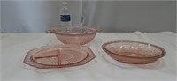 Pink depression glass all have chips
