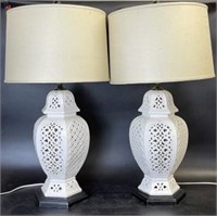 Pair of Pierced Lamps with Shades