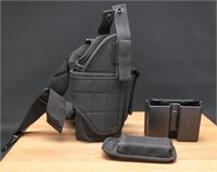 Black Nylon Drop Holster With Double Mag Pouch RH