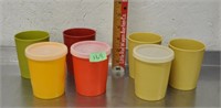 Vintage Tupperware glasses, 3 lids