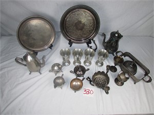 Silver Plate Dishes - Pewter Goblets