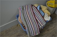 Laundry Basket of Towels, Rugs, Linens