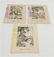 3 Vintage 1920’s Hand Colored Etching Easter