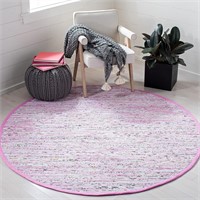 SAFAVIEH 6' Round Pink/Multi Boho Cotton Rug