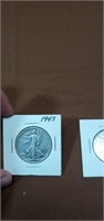 Grouping of 2 1943 silver walking liberty half