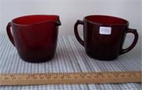 Ruby Red Glass Sugar and Creamer Serving Set