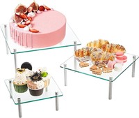 Hacaroa 3 Pcs Square Tempered Glass Cupcake Stands