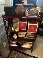 Ornate Wood Shelf & Contents