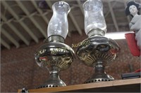 2 VINTAGE OIL LAMPS WITH CHIMNEYS