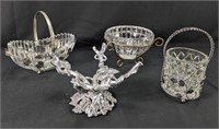 (4)Elegant Crystal Collection & Silver Bowl Holder