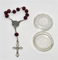 Rosary Crucifix 10 Wood Beads in Case