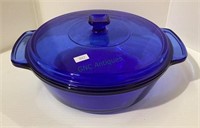 Vintage Anchor blue glass 2 qt. casserole dish
