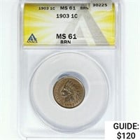 1903 Indian Head Cent ANACS MS61 BRN
