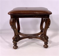 Shaped top foot stool, carved Jacobean base