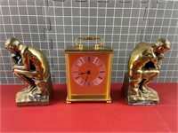 BRASS LINDEN MANTLE CLOCK & THE THINKER BOOKENDS