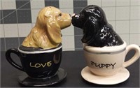Magnetic Salt & pepper shakers Love /puppy in cups