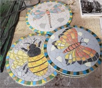 3 Pc Round Tiles - Butterfly, Bee, Dragon Fly