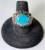 Lg Sterling Turquoise/Citrine/Topaz Designer Ring