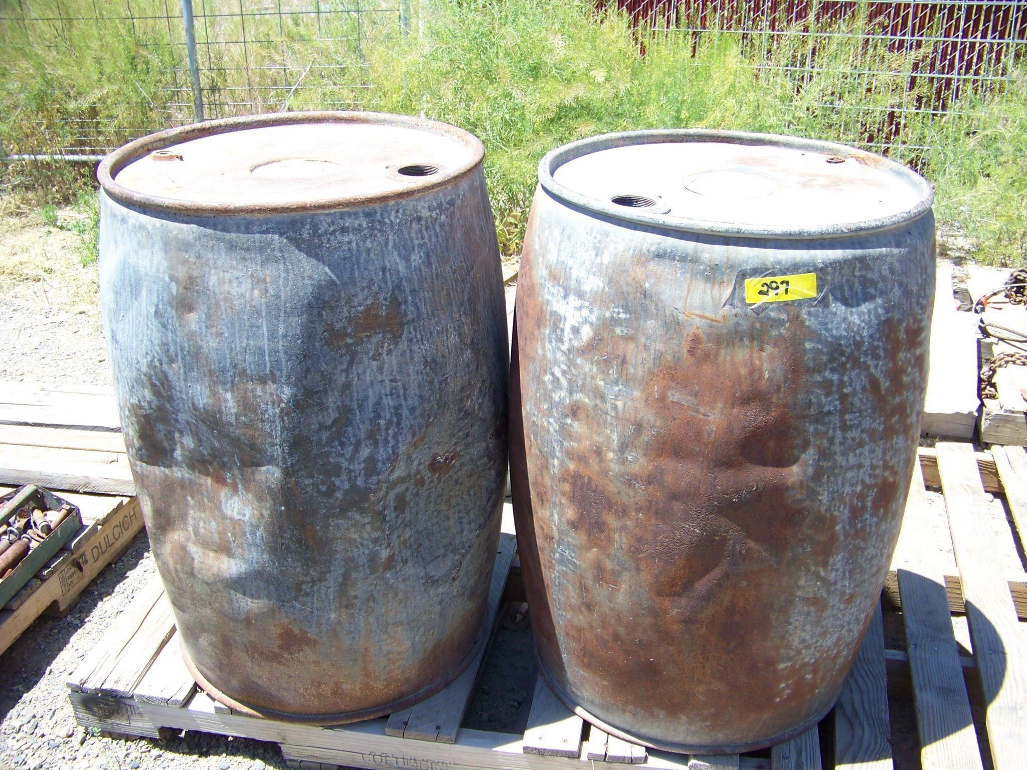 2 Large Galvanized Metal Barrels