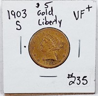 1903-S  $5 Gold Liberty  VF+