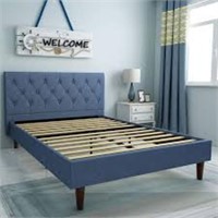 Upholstered Platform Bed Frame Wood Stat Support N