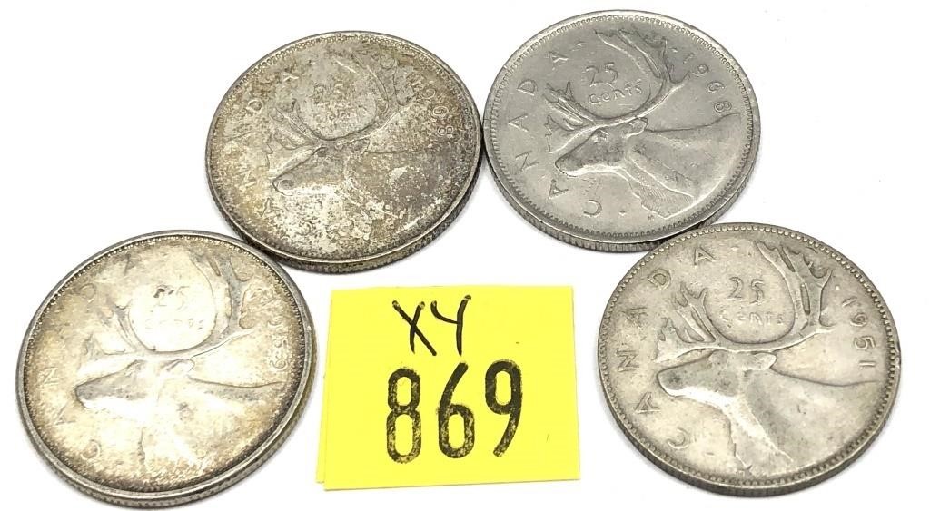 x4- Canadian quarters with silver -x4 quarters-