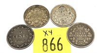 x4- Early Canadian 5-cent silver coins -x4 coins