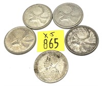 x5- Canadian silver quarters -x5 quarters-Sold by