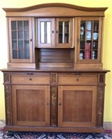 Antique Walnut Hutch / Cabinet with Glass Doors