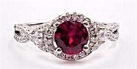925S 1.0ct Lab-Grown Red Ruby Halo Ring