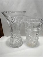2 Crystal cut vases 12 and 10 in tall