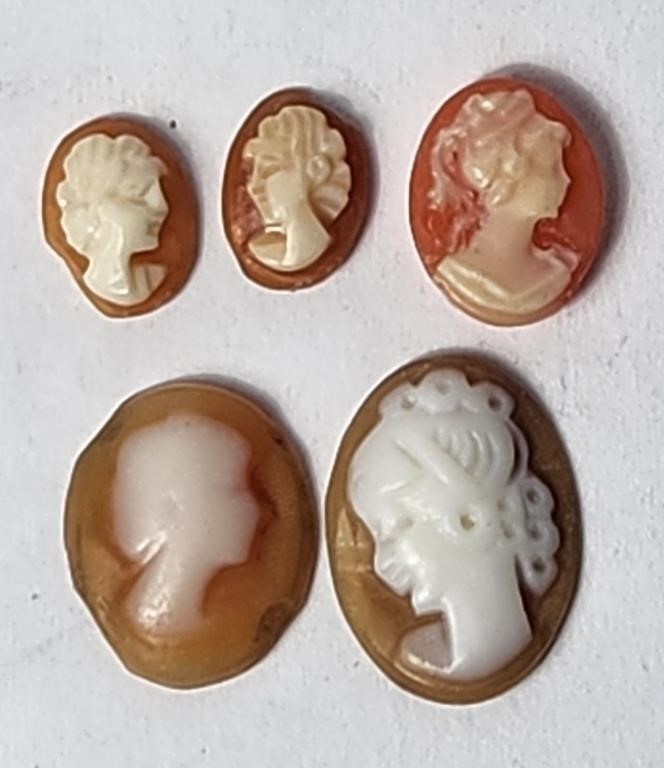 Carved Cameo Lot of 5 removed from Gold Jewelry VG