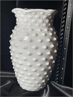 8-inch tall Scalloped Hobnail Milk Glass Vase