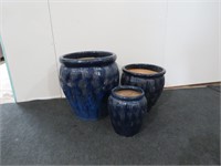 SET OF THREE CLAY PLANTERS