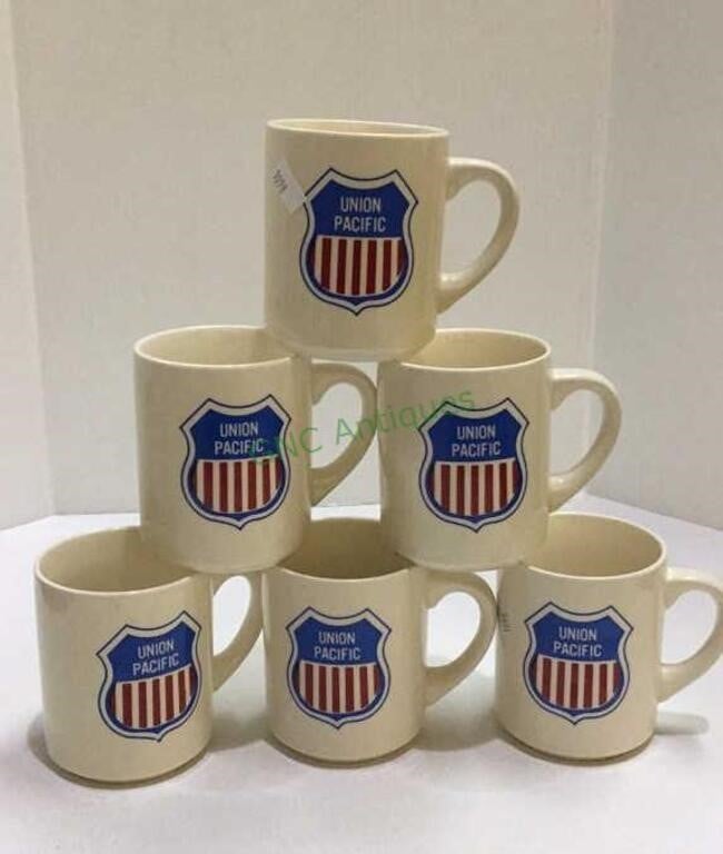Set of six ceramic coffee mugs advertising Union