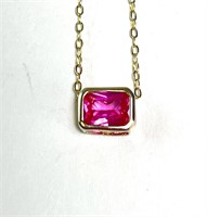 18" Sterling Pink Sapphire Necklace 2 Grams