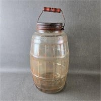 Vintage Glass Barrel Pickel Jar w/Lid