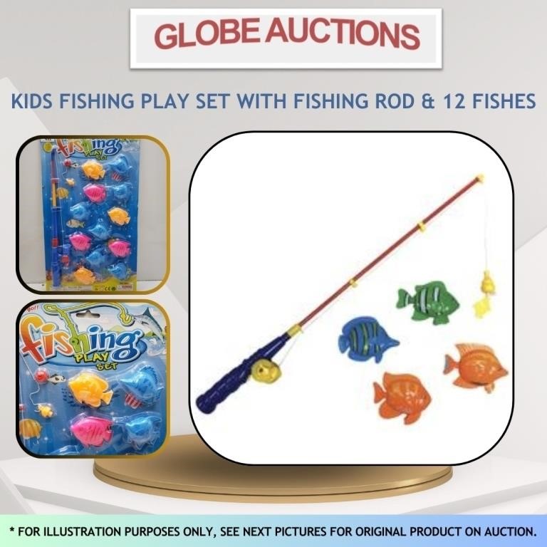 KIDS FISHING PLAY SET W/ FISHING ROD & 12 FISHES