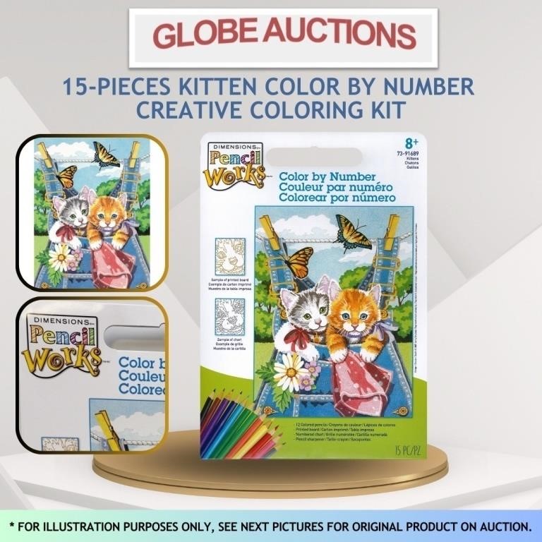 15-PC KITTEN COLOR BY NUMBER CREATIVE COLORING KIT