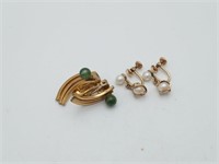 2 Gold Filled Earrings Pearls & Jade By Wells