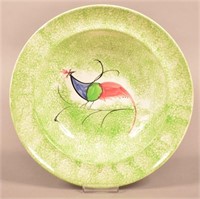 Green Spatterware China Peafowl Pattern Soup Plate