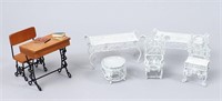 White Wire & Wooden Desk Miniature Furniture