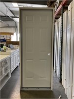 32" LH Steel 6 Panel Exterior Door in White