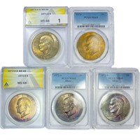 (5) Eisenhower Silver Dollars ANACS/PCGS MS65-68