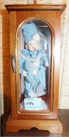 PORCELAIN  CLOWN DOLL IN DISPLAY CASE