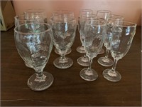 5 textured water glasses and 6 textured champaigne