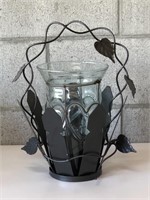 Outdoor heavy Glass and Metal Candle Holder