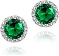 Round 3.84ct Emerald & White Sapphire Earrings