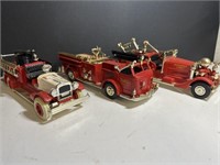 3- vintage diecast CASE Firetrucks MI IA banks