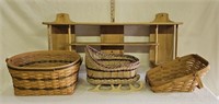 Display Shelf, (2) Longaberger Baskets & Wicker